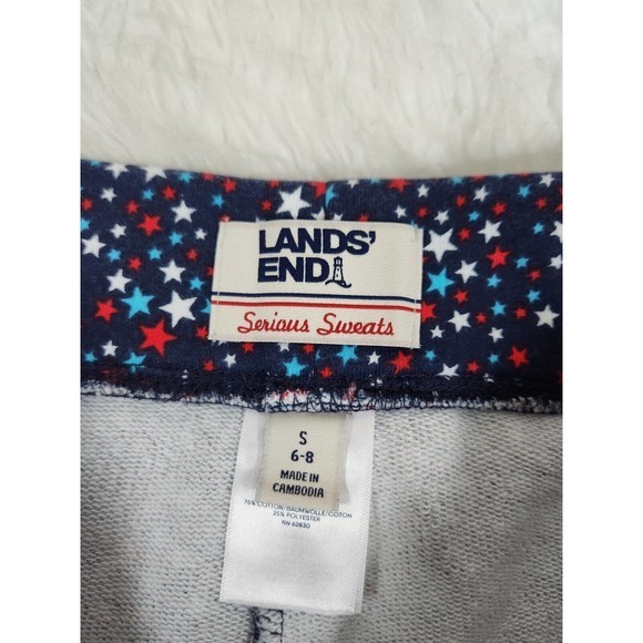 Lands' End Women's Serious Sweats Multicolor‎ Star Print Red White Blue Short S - Picture 3 of 6